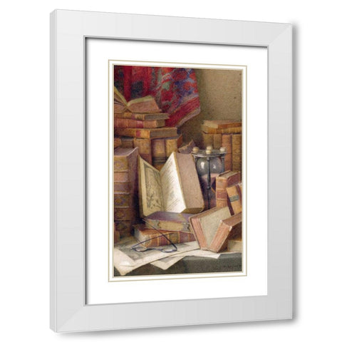 Old Books To Read White Modern Wood Framed Art Print with Double Matting by Spencer, Frederick