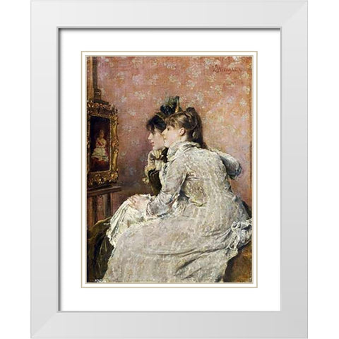Admiring The Portrait White Modern Wood Framed Art Print with Double Matting by Stevens, Alfred