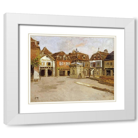 A Town Square White Modern Wood Framed Art Print with Double Matting by Thaulow, Fritz