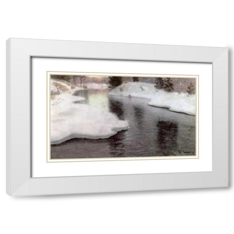 Thawing Ice: The Lysaker River White Modern Wood Framed Art Print with Double Matting by Thaulow, Fritz