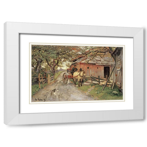Friendly Gossips White Modern Wood Framed Art Print with Double Matting by Thaulow, Fritz