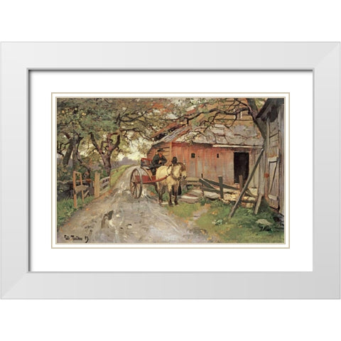Friendly Gossips White Modern Wood Framed Art Print with Double Matting by Thaulow, Fritz