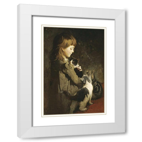 The Favorite Kitten White Modern Wood Framed Art Print with Double Matting by Thayer, Abbott Handerson