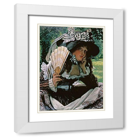 Girl With a Fan White Modern Wood Framed Art Print with Double Matting by Tissot, James Jacques