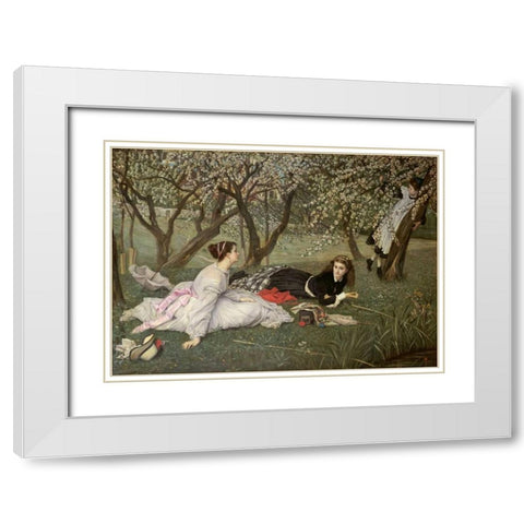 Spring. Le Printemps White Modern Wood Framed Art Print with Double Matting by Tissot, James Jacques