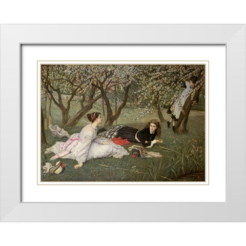 Spring. Le Printemps White Modern Wood Framed Art Print with Double Matting by Tissot, James Jacques