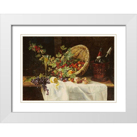 Cherries and Gooseberries In a Basket White Modern Wood Framed Art Print with Double Matting by Trefftz, Gertrud