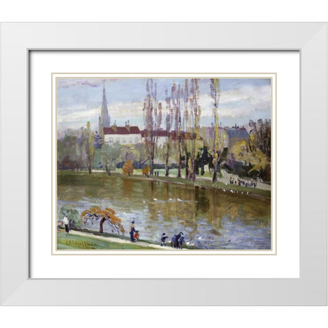Parc Montsouris, Paris White Modern Wood Framed Art Print with Double Matting by Twachtman, John Henry