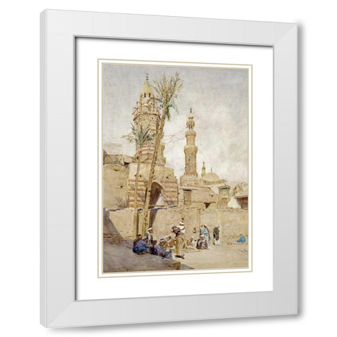An Arab Street Scene, Cairo White Modern Wood Framed Art Print with Double Matting by Tyndale, Walter