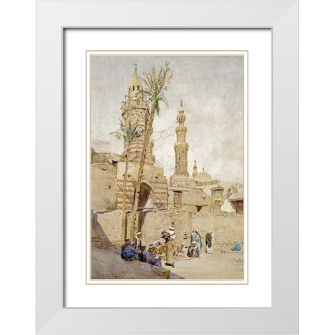 An Arab Street Scene, Cairo White Modern Wood Framed Art Print with Double Matting by Tyndale, Walter