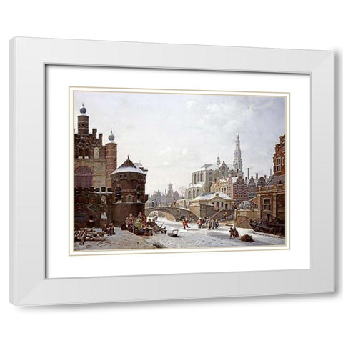A Capriccio View of a Town White Modern Wood Framed Art Print with Double Matting by Verheyen, Jan Hendrik