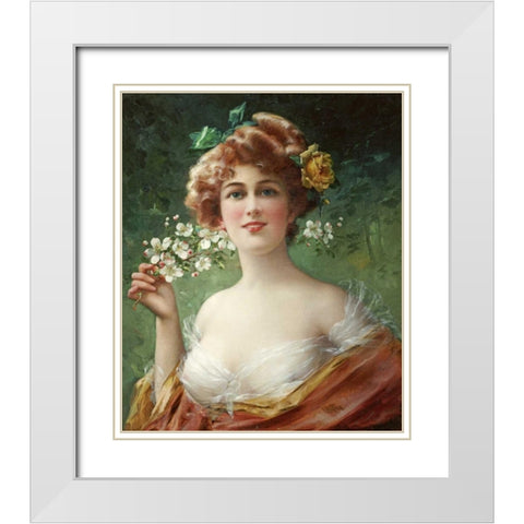 Blossoming Beauty White Modern Wood Framed Art Print with Double Matting by Vernon, Emile
