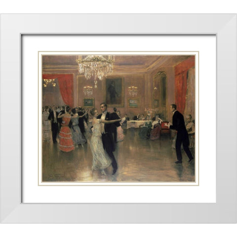 At The Ball White Modern Wood Framed Art Print with Double Matting by Vezin, Frederick