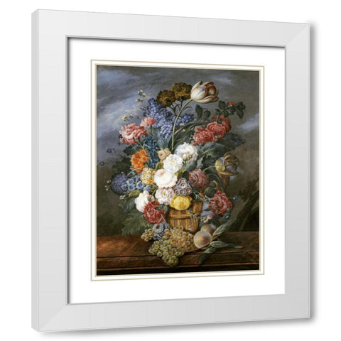 A Still Life of Mixed Flowers In a Vase on a Stone Ledge White Modern Wood Framed Art Print with Double Matting by Von Pachner, Marie