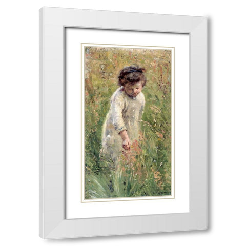 Picking Flowers White Modern Wood Framed Art Print with Double Matting by Wegmann, Bertha