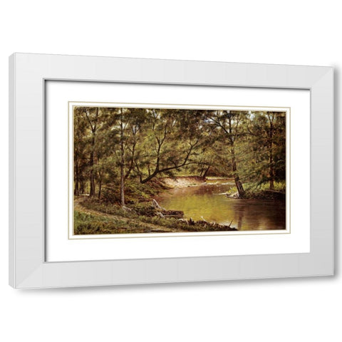 Woodland Interior White Modern Wood Framed Art Print with Double Matting by Whittredge, Thomas Worthington