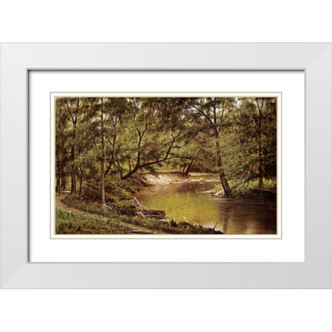 Woodland Interior White Modern Wood Framed Art Print with Double Matting by Whittredge, Thomas Worthington