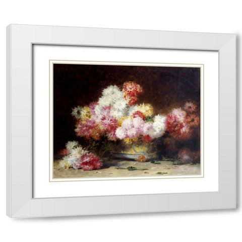 Chrysanthemum and Other Flowers In a Bowl White Modern Wood Framed Art Print with Double Matting by Zo, Achille