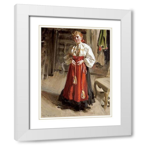 Girl In Orsa Costume White Modern Wood Framed Art Print with Double Matting by Zorn, Anders Leonard