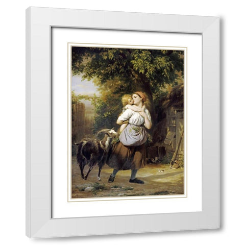 A Mother and Child With a Goat on a Path White Modern Wood Framed Art Print with Double Matting by Zuber-Buhler, Fritz