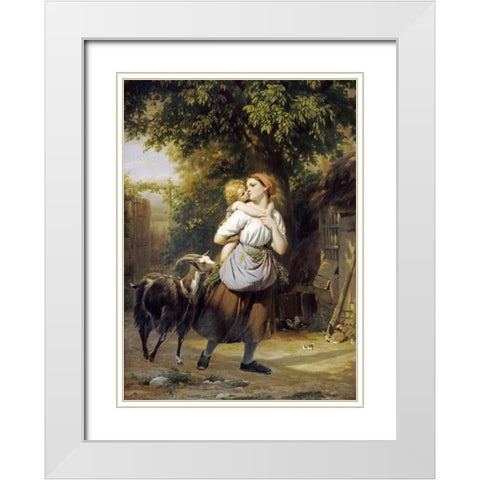 A Mother and Child With a Goat on a Path White Modern Wood Framed Art Print with Double Matting by Zuber-Buhler, Fritz