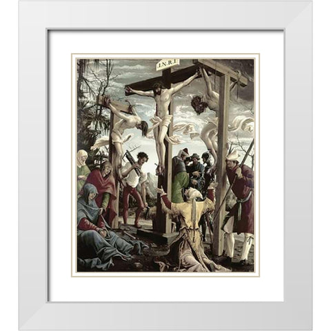 Crucifixion White Modern Wood Framed Art Print with Double Matting by Altdorfer, Albrecht