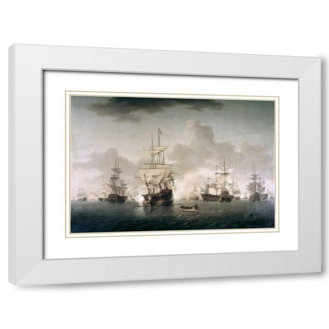 Admiral Lord Howe Joining His Flagship White Modern Wood Framed Art Print with Double Matting by Anderson, William