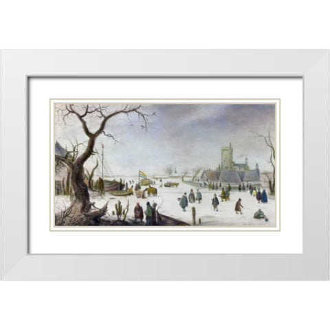 Winter Pleasure White Modern Wood Framed Art Print with Double Matting by Avercamp, Hendrick