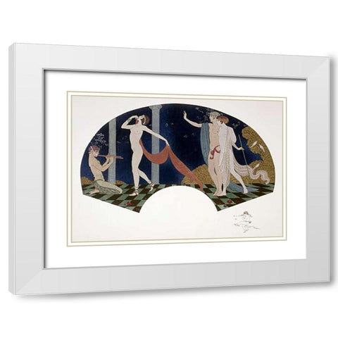 Fan: Four Figures White Modern Wood Framed Art Print with Double Matting by Barbier, Georges