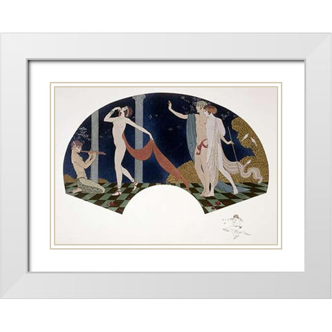 Fan: Four Figures White Modern Wood Framed Art Print with Double Matting by Barbier, Georges