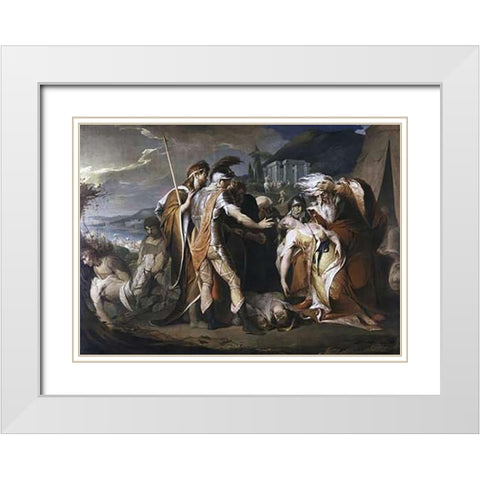 King Lear Weeping Over The Body of Cordelia White Modern Wood Framed Art Print with Double Matting by Barry, D.F