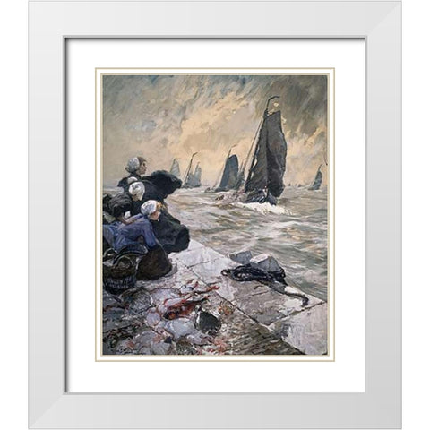 Fishermens Wives White Modern Wood Framed Art Print with Double Matting by Von Bartels, Hans
