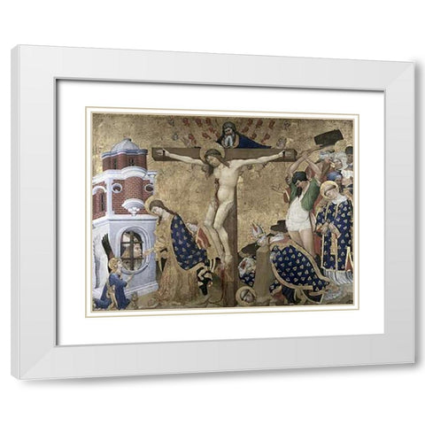 St. Denis Altarpiece White Modern Wood Framed Art Print with Double Matting by Bellechose, Henri