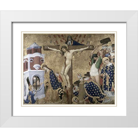 St. Denis Altarpiece White Modern Wood Framed Art Print with Double Matting by Bellechose, Henri