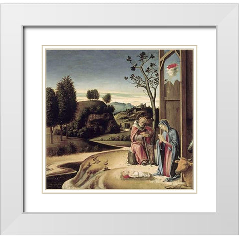 Birth of Jesus from the Pala Pesaro White Modern Wood Framed Art Print with Double Matting by Bellini, Giovanni