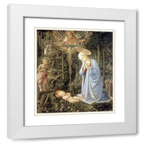 Madonna and Child With Saint Jerome White Modern Wood Framed Art Print with Double Matting by Bellini, Giovanni
