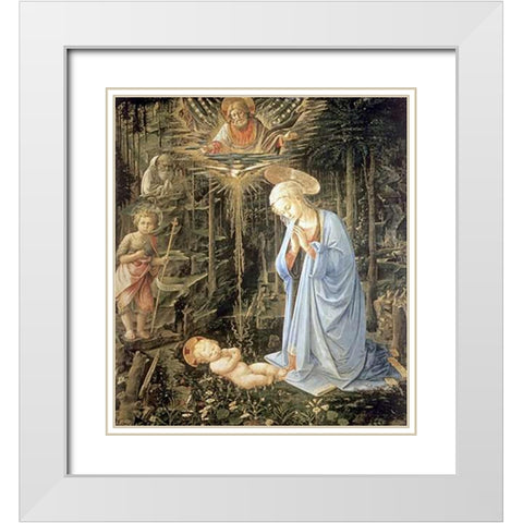 Madonna and Child With Saint Jerome White Modern Wood Framed Art Print with Double Matting by Bellini, Giovanni