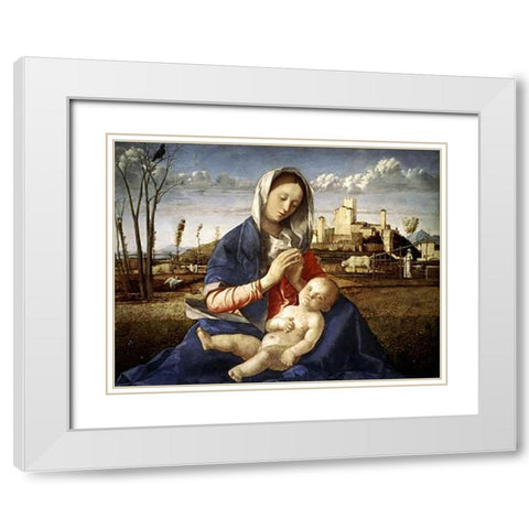 Madonna of The Meadow White Modern Wood Framed Art Print with Double Matting by Bellini, Giovanni