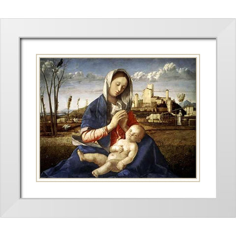 Madonna of The Meadow White Modern Wood Framed Art Print with Double Matting by Bellini, Giovanni