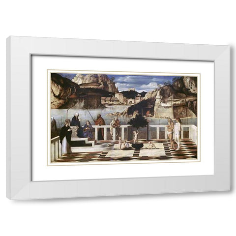 Sacred Allegory White Modern Wood Framed Art Print with Double Matting by Bellini, Giovanni