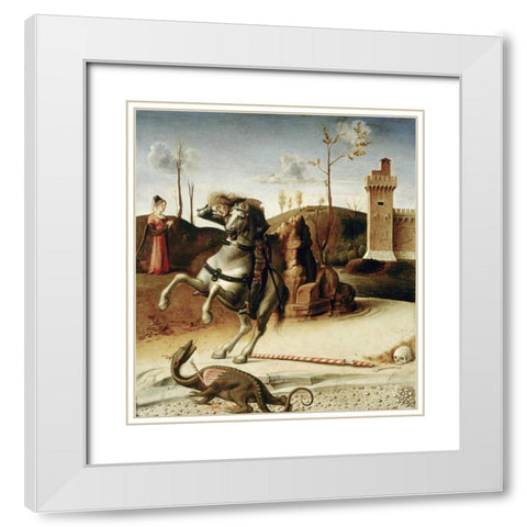 Saint George  from The Pala Pesaro White Modern Wood Framed Art Print with Double Matting by Bellini, Giovanni
