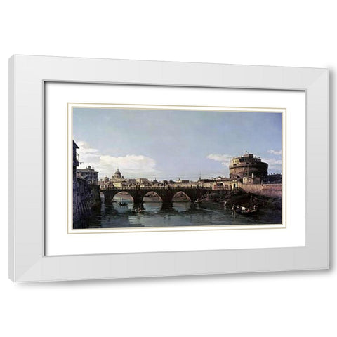 View of The Tiber With The Castel SantAngelo White Modern Wood Framed Art Print with Double Matting by Bellotto, Bernardo