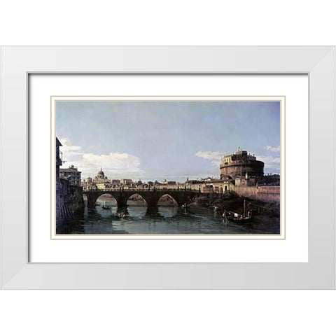 View of The Tiber With The Castel SantAngelo White Modern Wood Framed Art Print with Double Matting by Bellotto, Bernardo