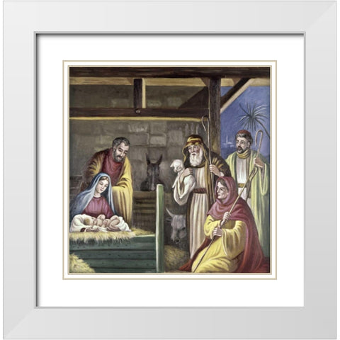 Adoration of The Shepherds White Modern Wood Framed Art Print with Double Matting by Bianchini, Vittorio