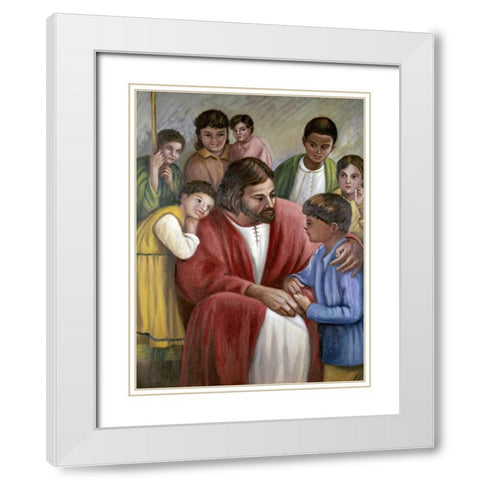 Christ and The Children of All Races White Modern Wood Framed Art Print with Double Matting by Bianchini, Vittorio