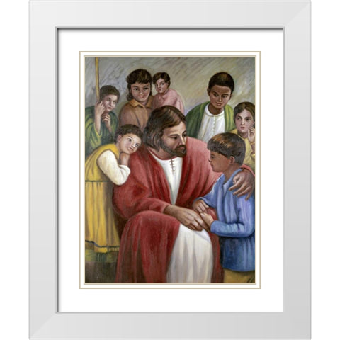 Christ and The Children of All Races White Modern Wood Framed Art Print with Double Matting by Bianchini, Vittorio