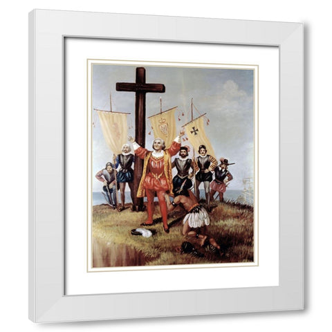 Columbus Takes Possession of The New World (Cont) White Modern Wood Framed Art Print with Double Matting by Bianchini, Vittorio