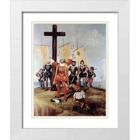 Columbus Takes Possession of The New World (Cont) White Modern Wood Framed Art Print with Double Matting by Bianchini, Vittorio