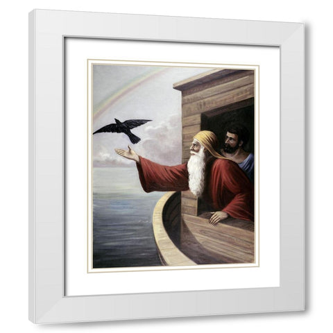 Noah Releasing The Raven White Modern Wood Framed Art Print with Double Matting by Bianchini, Vittorio