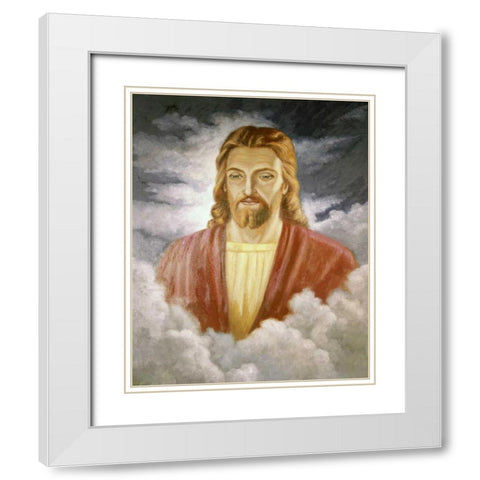 Portrait of Jesus White Modern Wood Framed Art Print with Double Matting by Bianchini, Vittorio